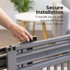 IRIS USA Pet Gate, Adjustable Width, Gray | Stair Safety, Pressure Mount System, Expandable Barrier, Walk-Through Design, One-Hand Open, No Drilling Needed