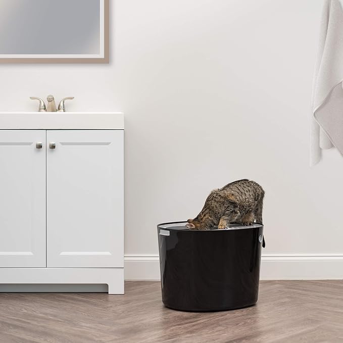 IRIS USA Large Top Entry Cat Litter Box, Hooded Privacy, Black/Gray | Dog-Free Zone, Mess Containment System, Protected Interior, Secure Lid Access, Reduced Tracking, Odor Trapping