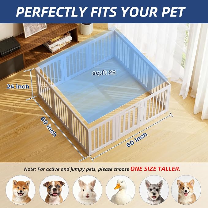 Cozy-Picket Dog Playpen, Expandable Decorative Puppy Fence with Room Divider to Create 2 Rooms for Puppies and Small Dogs, 24", 12 Panels, White