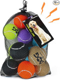 INSUM Squeaky Tennis Balls for Dogs, 12 Pack 2.5'' Medium Dog Toys Balls | Durable Non-Toxic Outdoor Dog Toys Balls with Mesh Bag, SGS Certified, Colorful Fetch Toys, Medium Large Breeds Squeaky