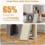 PAWZ Road Large Cat Tree, 45" Heavy Duty Cat Tower with Dual Condos, Gray | thick scratching posts(φ4.3"), 21"x21" spacious perch, large scratching ramp, dual condos for large&maine cats
