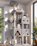 Globlazer Extra Large Cat Tower, 81-inch Tall Cat Tree for Big Cats 20 lbs, XXL Heavy Duty Cat Scratching Tower for Indoor Adult Cats with 3 Cat Condos, 8 Scratching Posts, F81, Light Grey