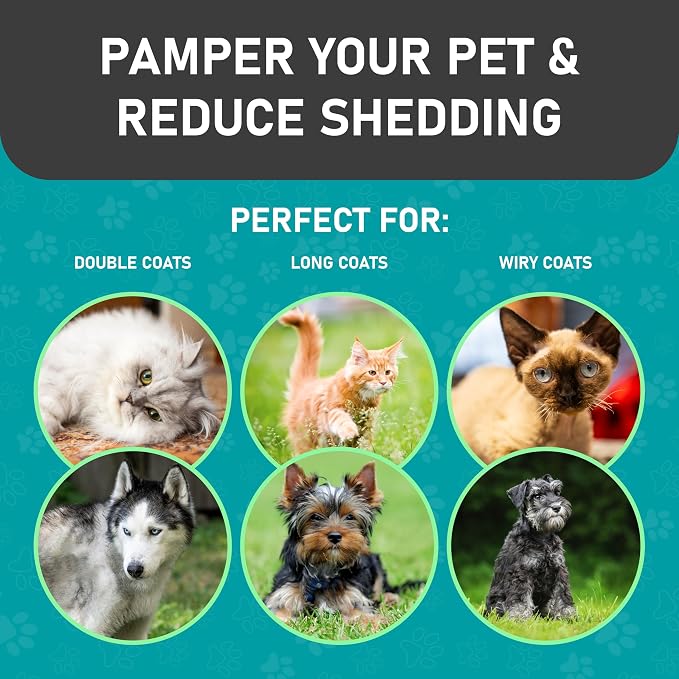 Maxpower Planet Pet Grooming Brush, Shedding Undercoat Rake, Dogs | Blue, Double-Sided Deshedding & Detangling, Rubber Non-Slip Handle, For Cats, Gloves Included