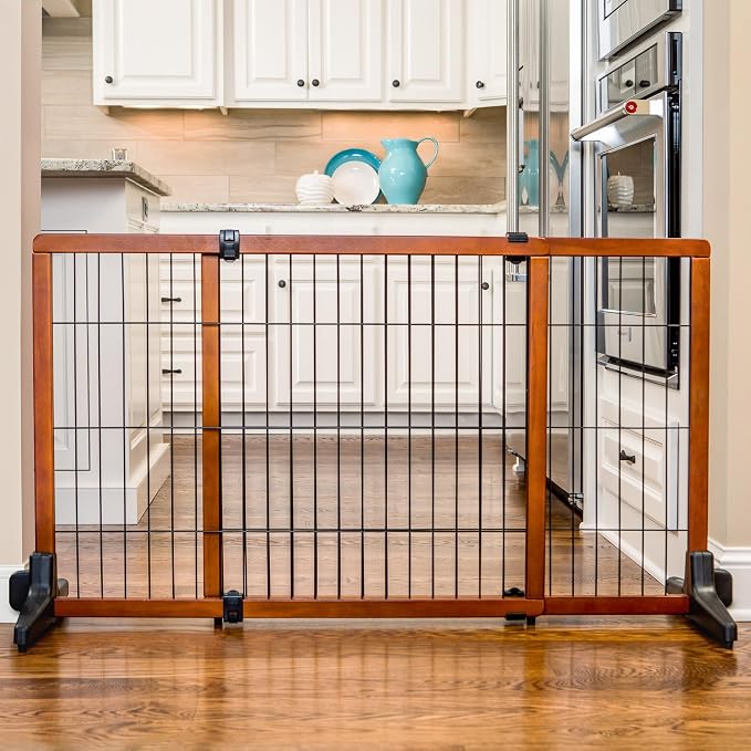 Carlson 28" Extra Tall Super Wide Dog Gate, 40"-70” Adjustable Freestanding Wooden Pet Gate for Doorways & Hallways