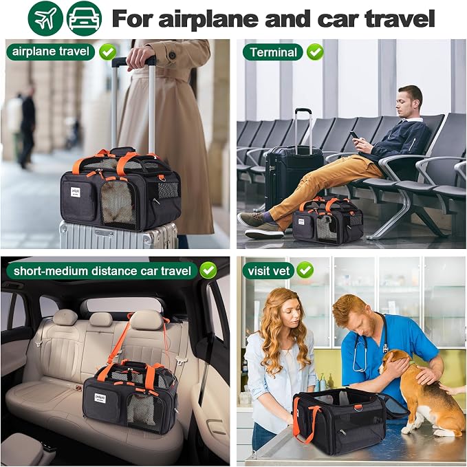 pidipiti 17x13x8 Soft-Sided pet Carrier,for 1 Extra-Small Dog/Small cat | top Expandable,TSA Approved,for Frontier Allegiant Breeze Airlines ,with 2 pockets,zipper lock,leakproof,good Visibility
