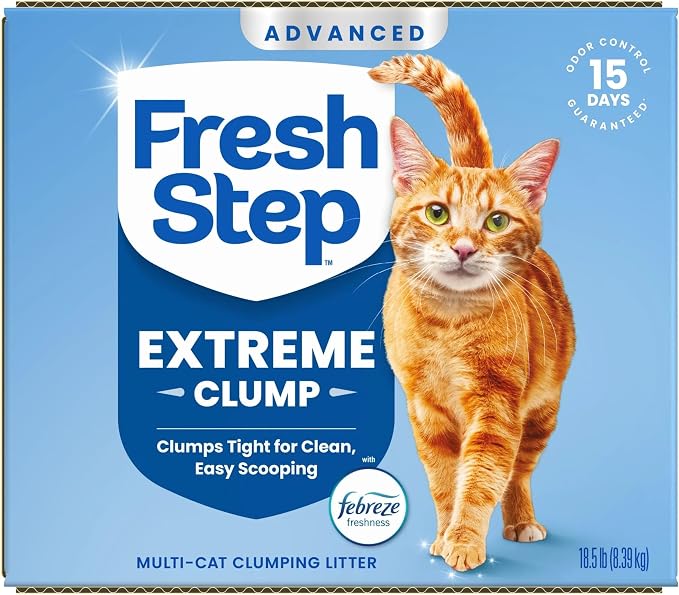 Fresh Step Advanced Extreme Clump Multi Cat Clumping Litter with Febreze Freshness, Mountain Spring Scent, Ammonia Block Technology, Low Dust, Low Tracking, 18.5 lb. Box, Pack of 2 | Forms Tight Clumps, Easy To Scoop, Scented, Ammonia Block Technology,...