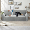 MAXIJIN Stretch Couch Cover Sofa Covers for 3 Cushion Couch (71"-91" Washable Sofa Slipcovers with Non-Slip Foam & Elastic Strap, Dog Cat Pet Friendly Furniture Protector (Large, Light Gray)