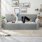 MAXIJIN Stretch Couch Cover Sofa Covers for 3 Cushion Couch (71"-91" Washable Sofa Slipcovers with Non-Slip Foam & Elastic Strap, Dog Cat Pet Friendly Furniture Protector (Large, Light Gray)