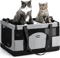 Pecute Cat Carrier, Soft Double Pet Crate for 2 Cats Travel, Gray | Anti-Collapse Steel Frame, Convertible Dual Space, Foldable, Polyester Breathable mesh, Up to 26 lbs, Car Travel & Vet Visits