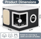 Shikha Cat House Bed for Indoor Cats with Fluffy Ball and Scratch Pad Black | Foldable Large Cat Cave Hideaway with Cozy Condo, Hide and Seek Window, Holds Up to 30LBS, All Season Reversible Cushion