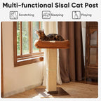 FUKUMARU Retro-Style Cat Scratching Post with Perch for Indoor Adult Cats | 28.7" Elevated Tall Cat Bed, Solid Wood Large Cat Scratcher Tower with Bed, Aesthetic Cat Tree Furniture with Natural Sisal
