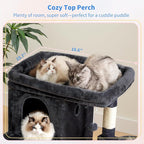 Heybly 26.3" Cat Tree for Large Cats with Big Perch & Dual Condos HCT204SG | 26.3-inch Spacious Cat Tower with Scratching Posts, Stair-Style Cat House Furniture with Cozy Basket & Pompom, Smoky Gray