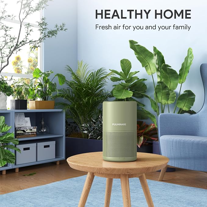 FULMINARE Air Purifiers for Home Bedroom H13 HEPA Air Filter | 360° Intake for Pet Hair, Smoke, Odors , 3 Speeds, Timer, 24dB, Small Mini Air Purifier with Night Light, Sage Green