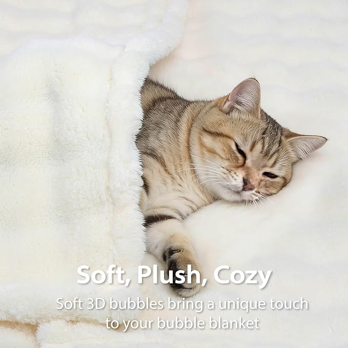 Dog Blankets Washable Pet Blanket - Fluffy Fuzzy Cat Puppy Blanket with Premium 300GSM 3D Fleece Bubble for Pet Kitten Doggy, Cream, 30x40IN
