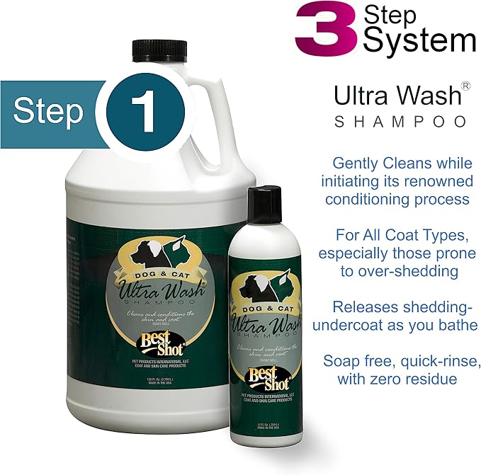 Best Shot Ultra Wash Shampoo with Pet Coat Release Technology, Coat and Skincare Product for Dogs, Horses, and Cats, Soap-Free, Quick-Rinsing, 1 Gallon