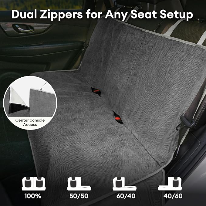 FUNNY FUZZY Dog Car Seat Cover for Back Seat, Back Seat Pet Cover for Dogs Waterproof, Scratchproof Dog Backseat Cover, Non-Slip Bench Car Seat Protector, Universal Fit Most Cars, SUVs, Trucks, Grey