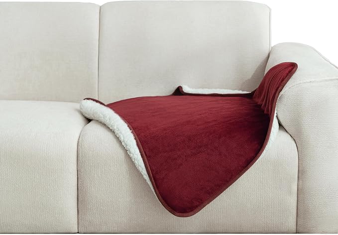 gogobunny Waterproof Pet Blanket for Small Dogs and Cats, Reversible Sherpa Fleece Soft Plush Throw for Couch Protection, Washable Furniture Protector (Romantic Red, 30x30 inches)