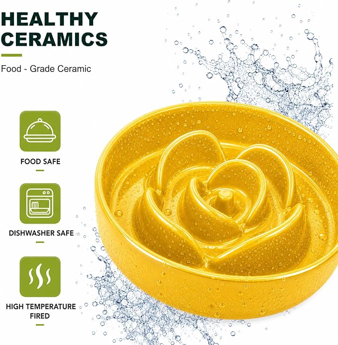 Ceramic Slow Feeder Dog Bowls with Raised Stand, 0.9 Cups Elevated Slow Feeding Bowl for Small Dogs and Cats, Non-Slip Pet Food Dish Helps Reduce Gulping and Bloating