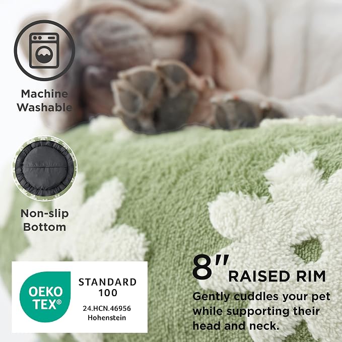 LE SURE Shown on TV Jacquard Donut Cute Small Dog Beds,Green 27x27x8in | Orthopedic Calming Cat Sofa Indoor,Original Design Pattern,Washable Cover,Home Decor as Gift for Pet,Anti Slip Bottom