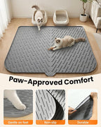 Cat Litter Mat, 47"x37" Extra Large Litter Box Mat, Silicone Mat, Gray | Waterproof Litter Trapping Mat for Scatter Control, Soft on Cat Paws Non-Slip Easy to Clean