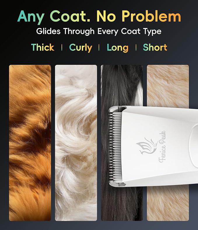 Dog Grooming Clippers for Thick Heavy Coats 3 Speeds Low Noise Pet Grooming Kit Cat Eletric Clipper with 10FC Ceramic & Stainless Steel Blade