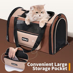 Collapsible Small Pet Carrier for Cat 15 lbs with Fashion Pocket Travel Bag | Lightweight Sturdy Little Puppy Dog Carry Crate, Breathable Stylish Kitten Soft Cage Kennel, Portable Yorkie Box Khaki