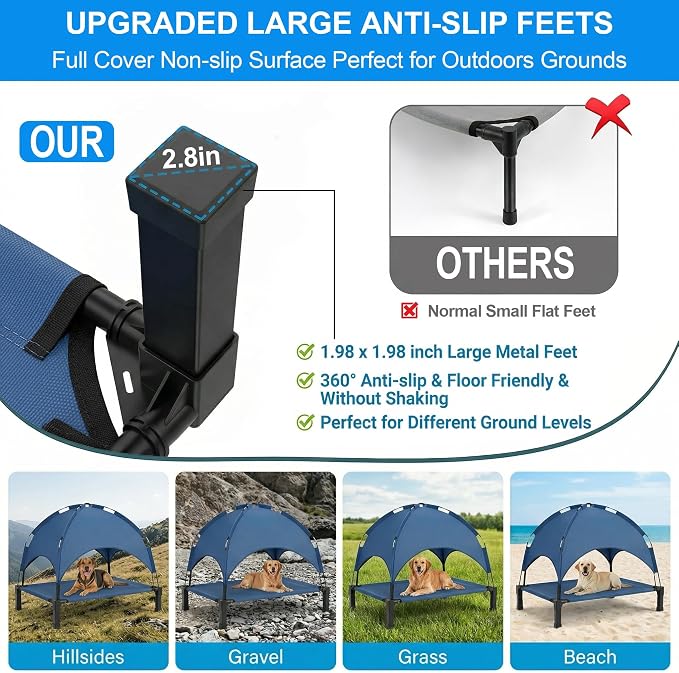 Elevated Dog Bed with Canopy, 42in Raised Pet Cot for Medium/Large Dogs up to 70lbs, Outdoor Portable Dog Tent with Removable Sun Shade & Breathable Mesh for Camping, Beach, and Backyard
