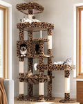 Globlazer Large Perch Leopard Cat Tree, 65in Sturdy Cat Scratching Tree for Indoor Cats Large Adult, Big Cat Tower with 3 Padded Perches, 6 Scratching Posts, Cat Condo, Hammock, S65, Leopard Print