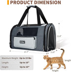 Collapsible Small Pet Carrier for Cat 15 lbs with Fashion Pocket Travel Bag | Lightweight Sturdy Little Puppy Dog Carry Crate, Breathable Stylish Kitten Soft Cage Kennel, Portable Yorkie Box Grey