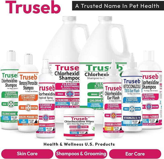 Truseb Advanced Topical Dog Ear Wash with Ketoconazole & Chlorhexidine Ear Flush Dog, Cats and Horses, with Aloe - 12 oz Made in U.S.A (Ketoconazole & Chlorhexidine Ear Flush, 12 oz)