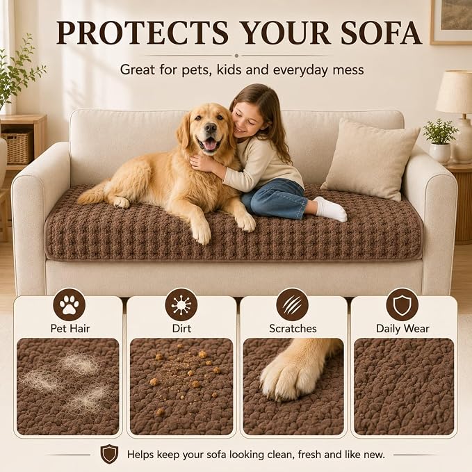 35.4"x70.9" Waterproof & Non Slip Couch Cover for Dogs, Plush Flannel | Washable Pet Friendly Soft Sofa Covers for Living Room. Heavy Duty Furniture Couch Protector for Cats and Sectional