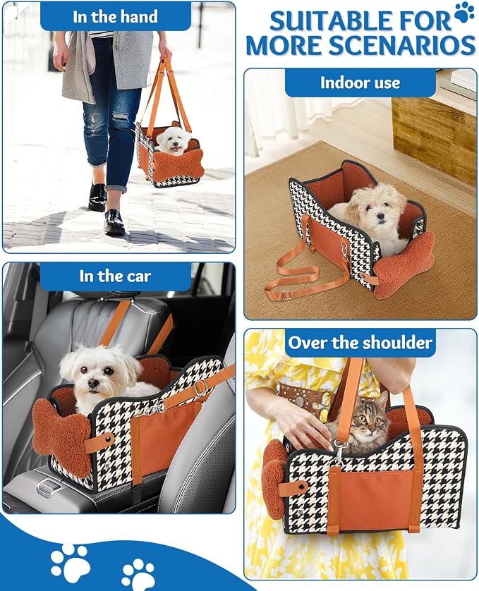 Center Console Dog Car Seat, Pet Car Seat, Armrest Middle Console Booster Travel Carrier for Small Dogs and Cats(Brown)