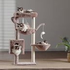 Heybly Cat Tree, 40" Tower with All-Sisal Wrapped Scratching Post HCT006SMU | Cat Tower for Indoor Cats, Cat Condo with Soft Platform, 2 Baskets and Dangling Toy, Rosy Brown