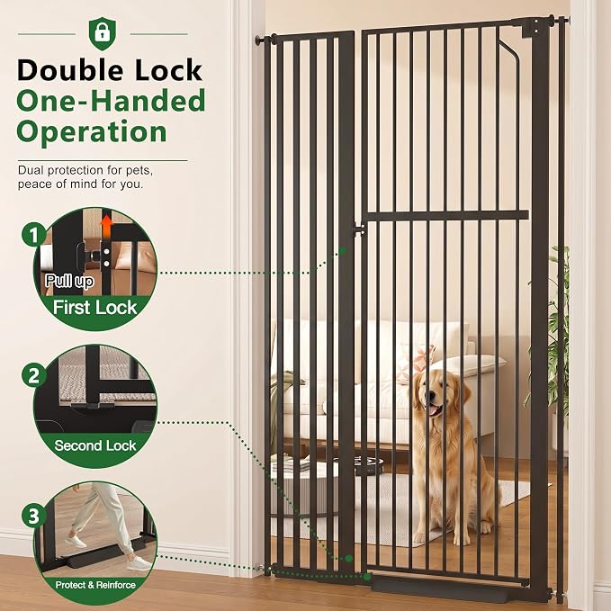 Floisdace 63" Extra Tall Pet Gate for Cat/Dog, Adjustable 29.9-41.3" Wide Auto Close Tall Cat Gate, No Drilling Pressure Mount Kit, Dog Gate for Doorways, Hallways, Kitchen, Black