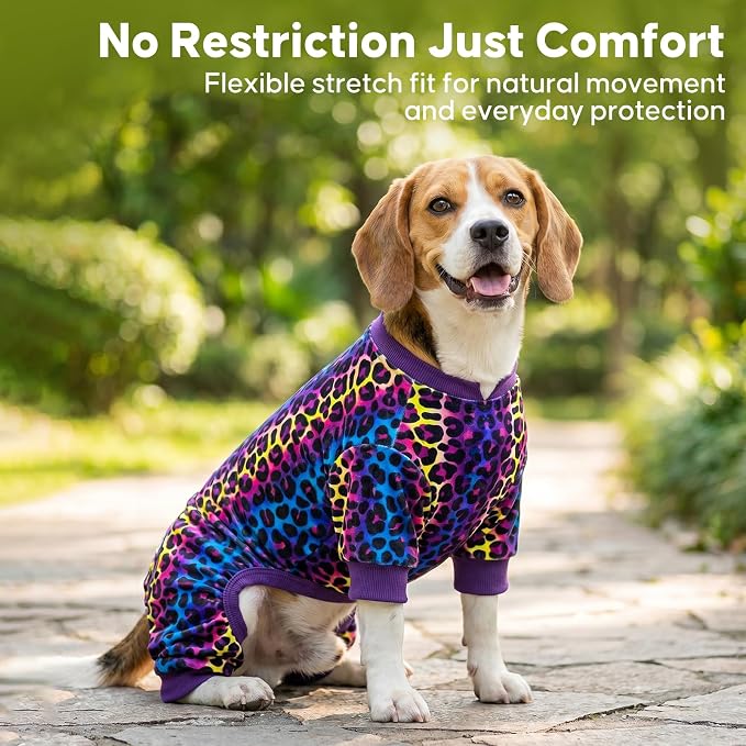 KYEESE Dog Pajamas Velvet Dog Pajamas Small Sized Dogs Soft Dogs Clothes Pet Coat Stretchy Doggie Pjs Pet Costume with Leopard Pattern Comfy Doggie Jammies Onesie, Medium