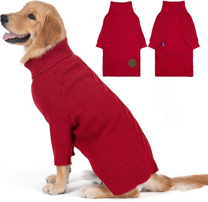 cyeollo Red Dog Sweater Long Sleeve Knitted Turtleneck Pullover Clothes | Ultra Soft Warm Knit, Full Coverage, 4-Way Stretch for Easy Movement, Easy On & Off, Winter Daily Wear for Small Dogs