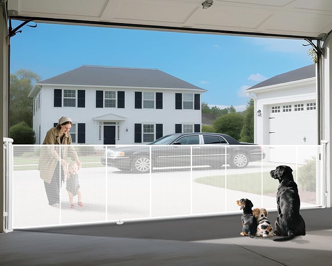 200" Retractable Baby Gates Dog Gate Extra Wide, 42" Tall Child Pet Safety Gate with Reinforced Strips for Stairs, Long Mesh Garage Gates Fence for Outdoor Indoor Large Openings Driveway Decks Patio