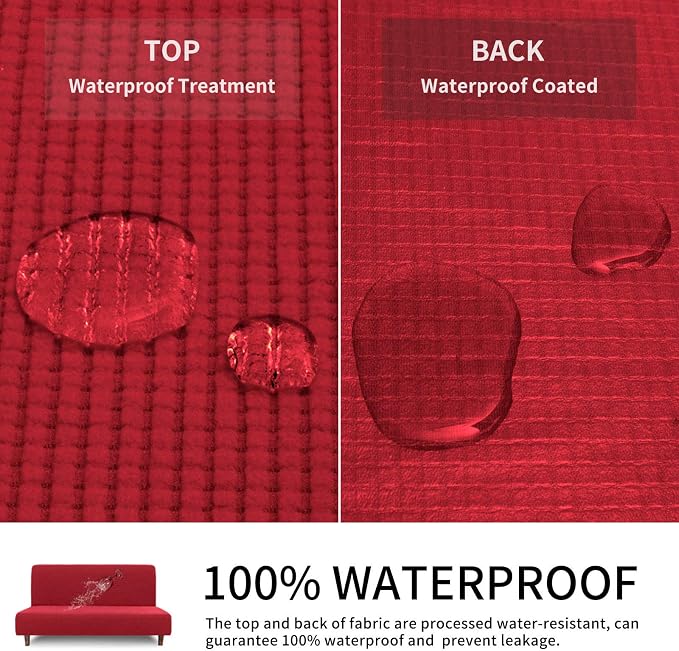 Easy-Going 100% Waterproof Futon Cover, Stretch Futon Slipcover Medium | Dual Waterproof Armless Futon Couch Cover, Leakproof Sofa Bed Furniture Protector for Kids Pets Dog Cat, Christmas Red