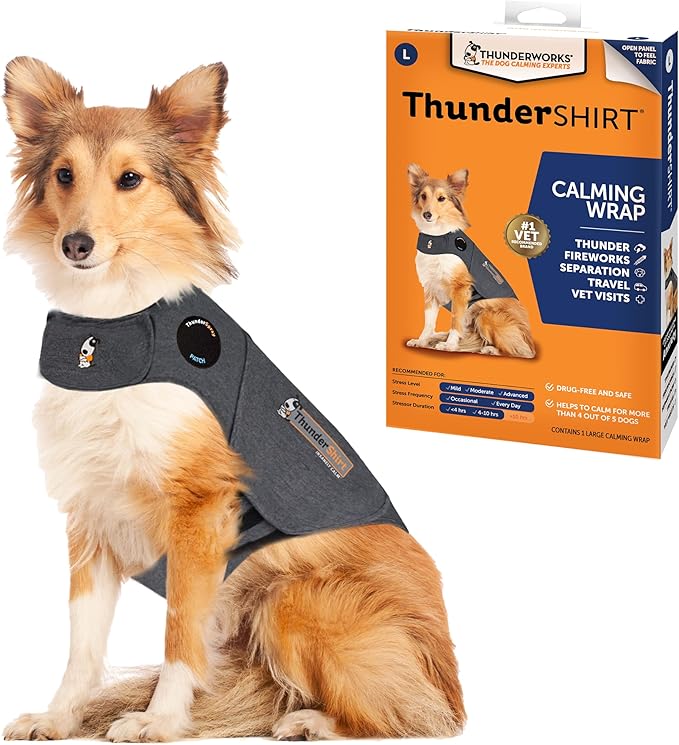 ThunderShirt for Dogs Calming Anxiety Vest, Large, Heather Gray | Skin-Friendly Dog Anxiety Shirt, Helps Reduce Stress from Thunder, Fireworks & Travel