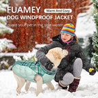 FUAMEY Dog Jacket for Large Dogs Warm Dog Jackets with Harness Built in | Dog Winter Jacket Cold Weather Snow Puppy Vest Water-Resistant Zip up Dog Fleece Jackets High Visibility Green Plaid XXXL