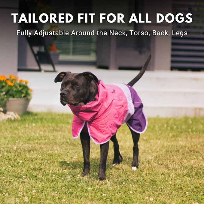 Spark Paws Dog Raincoat, Waterproof Windproof Rain Jacket, for Small Medium Large Extra Large Dogs, Reflective Breathable Full-Body Coverage Dry Suit - Pink Lilac Purple - 2XL