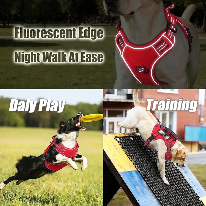 Service Dog Tactical Vest Harness and Leash Set Large Sized Dog Emotional Support- Tactical Dog Harness Training Collar with Name (Red, XL)