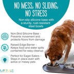 Messy Mutts Double Silicone Dog Feeder, Stainless Bowls, Large, Grey | Non-Slip Silicone Double Dog Feeder With Two Removable Stainless Steel Bowls For Food And Water