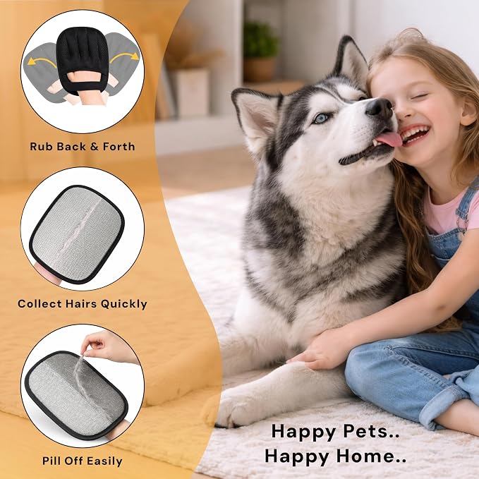 Wolfster 2 Pack Pet Hair Removal Glove for Cats & Dogs - Five-Finger Electrostatic Reusable Pet Hair Remover for Couch, Sofa, Carpet, Car Seat, Beddin