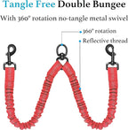 iYoShop Dual Dog Leash - 360° Swivel, No Tangle Walking Leash with Shock Absorbing Bungee for Two Dogs (Large, 25-150 lbs, Red)