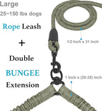 iYoShop Dual Dog Leash - 360° Swivel, No Tangle Walking Leash with Shock Absorbing Bungee for Two Dogs (Large, 25-150 lbs, Military Green)