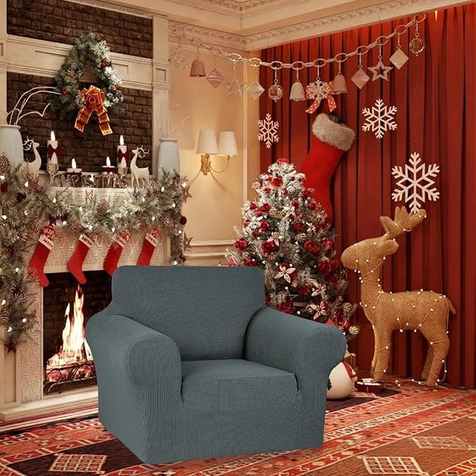 Stretch Chair Sofa Slipcover, Single Couch Cover,Grey | 1-Piece Washable Sofa Cover,Pet Friendly (31"-55") Furniture Protector Soft Jacquard Elastic Bottom for Dogs & Kids
