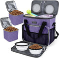 BAGLHER Dog Travel Bag, Pet Travel Bag (ALL Pet Travel Supplies), With 2 Pet Food Containers and 2 Collapsible Silicone Bowls; Essential Kits for Pet Travel Purple