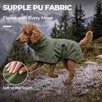 PU Dog Raincoat, Non-Toxic & Odorless Waterproof Vest, Adjustable High Collar and Hook & Loop Belly Closure for Rainy Potty Breaks & Wet Weather Outdoor Walks (Olive Green, X-Large)