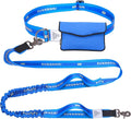 Hands Free Dog Leash, Heavy Duty with Waist Belt & Storage Pouch, Strong Pull Control, Two Handles Bungee for Running & Walking, Big & Medium Dogs, Blue
